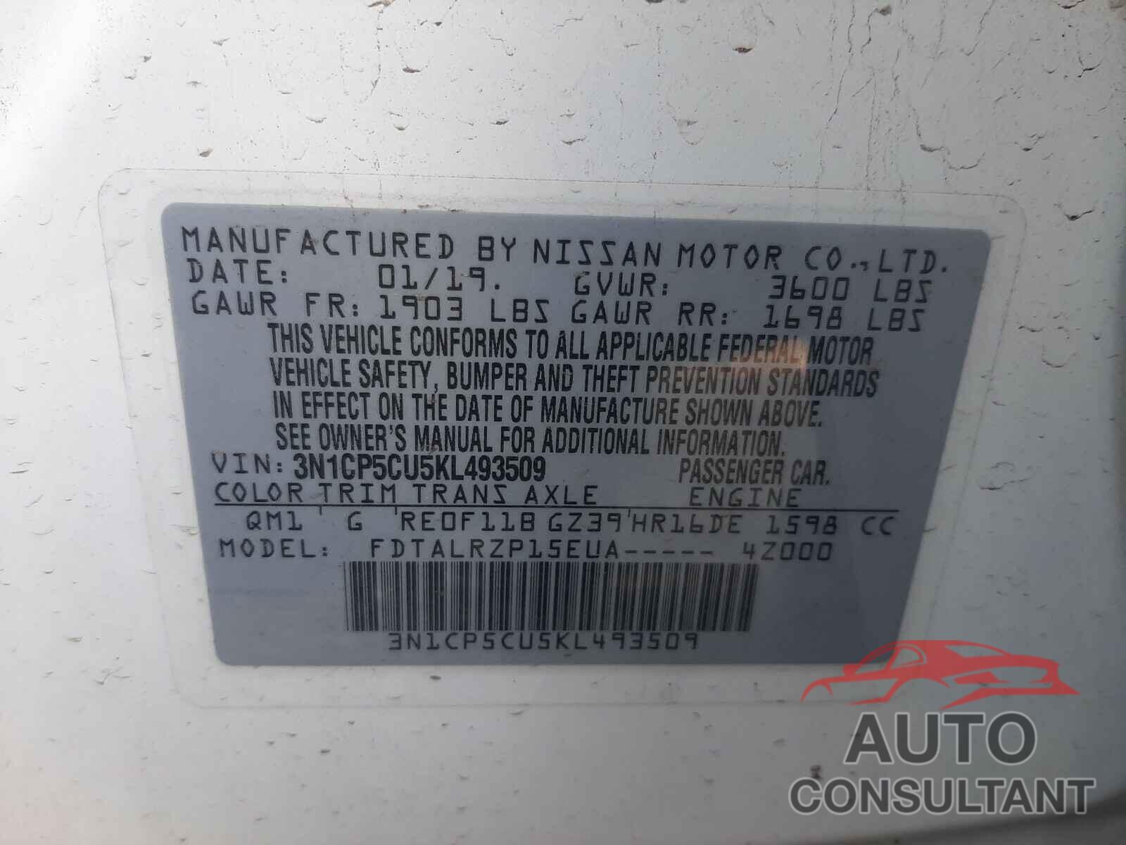 NISSAN KICKS 2019 - 3N1CP5CU5KL493509