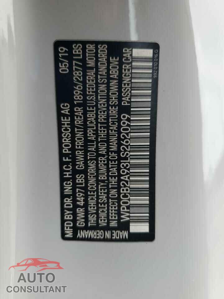PORSCHE 911 2020 - WP0CB2A93LS262099