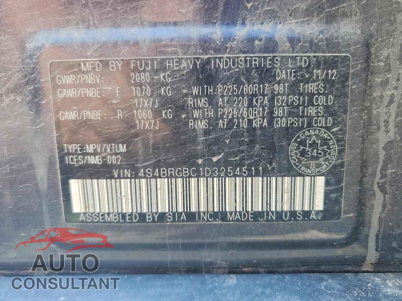 SUBARU OUTBACK 2013 - 4S4BRGBC1D3254511