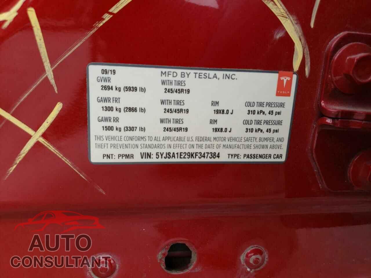 TESLA MODEL S 2019 - 5YJSA1E29KF347384