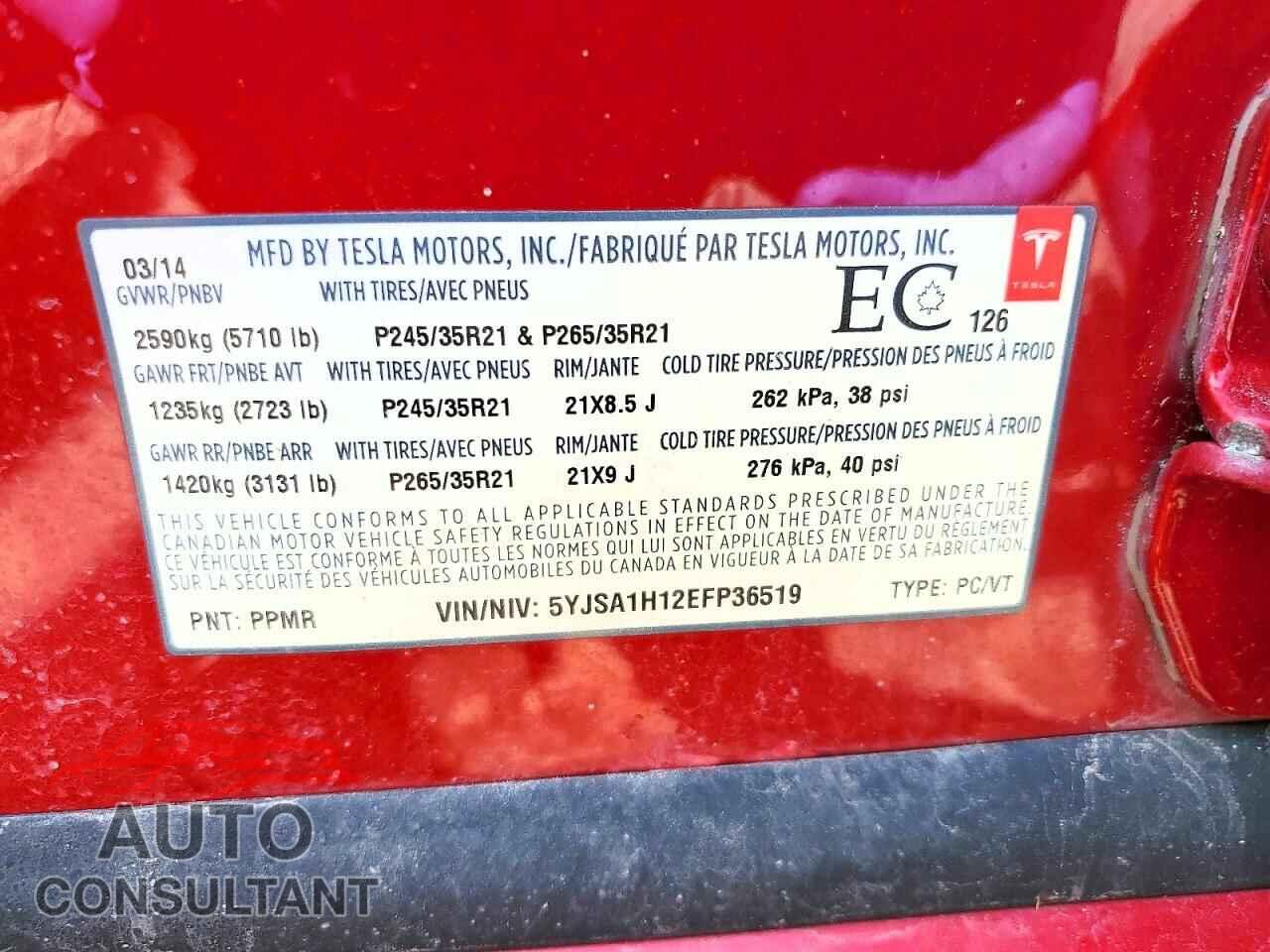 TESLA MODEL S 2014 - 5YJSA1H12EFP36519