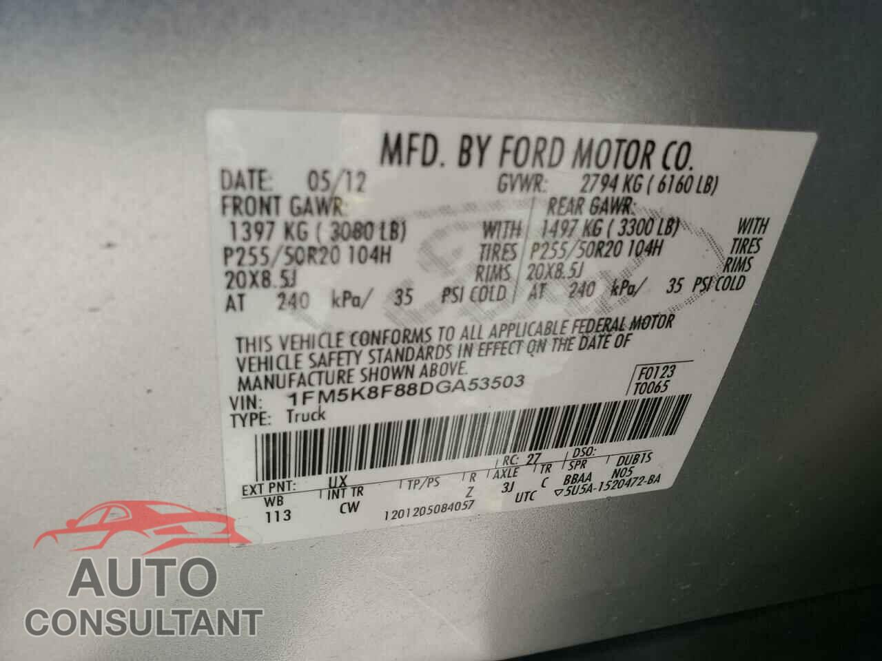 FORD EXPLORER 2013 - 1FM5K8F88DGA53503