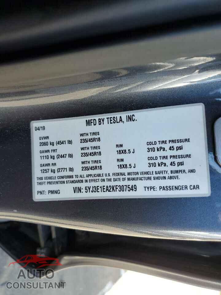 TESLA MODEL 3 2019 - 5YJ3E1EA2KF307549