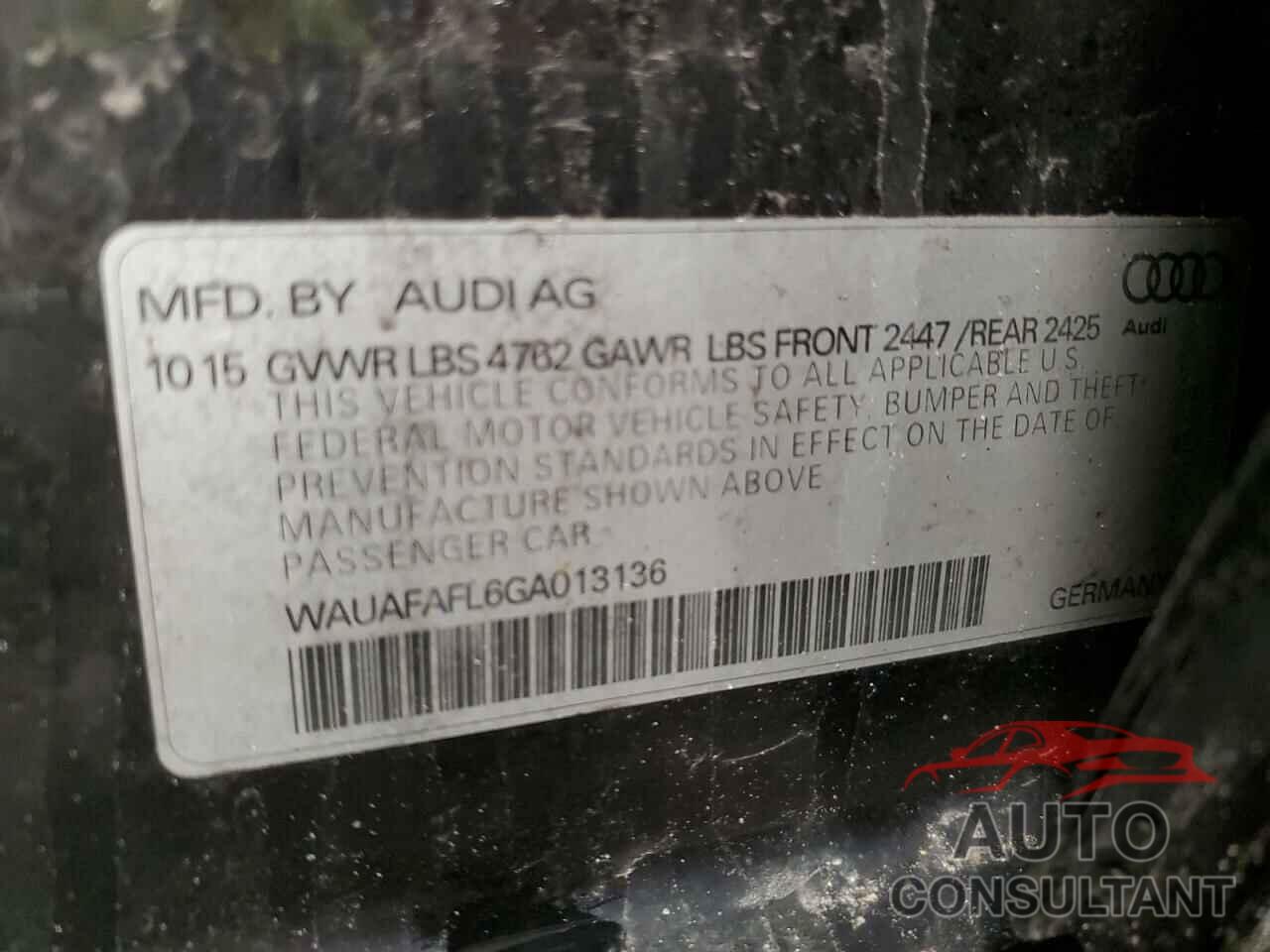 AUDI A4 2016 - WAUAFAFL6GA013136