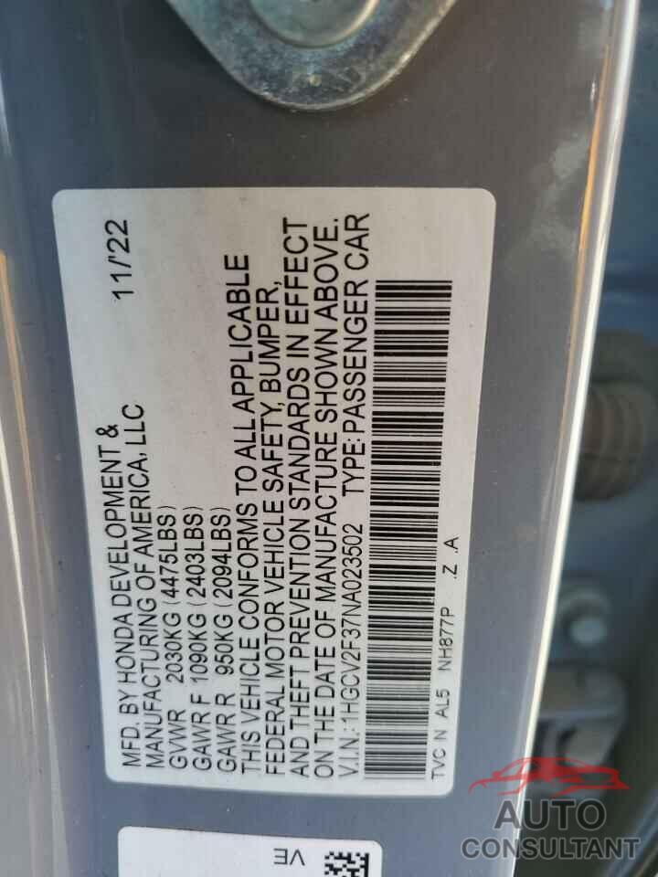 HONDA ACCORD 2022 - 1HGCV2F37NA023502
