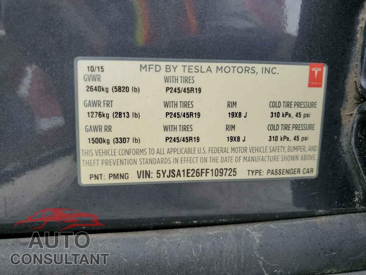 TESLA MODEL S 2015 - 5YJSA1E26FF109725