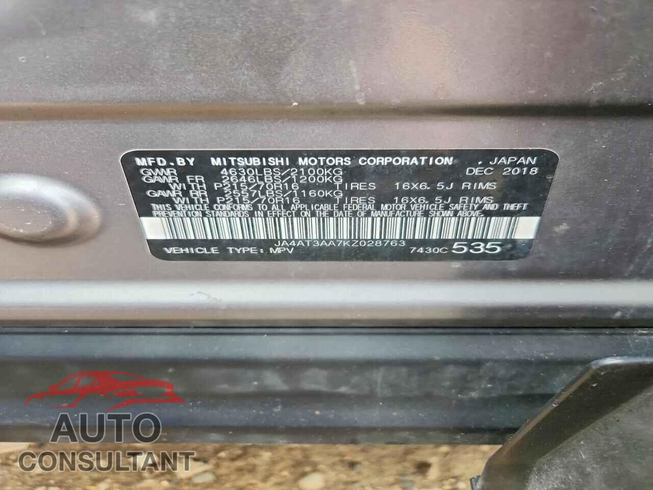 MITSUBISHI ECLIPSE 2019 - JA4AT3AA7KZ028763