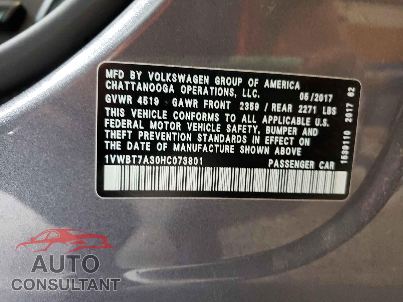 VOLKSWAGEN PASSAT 2017 - 1VWBT7A30HC073801