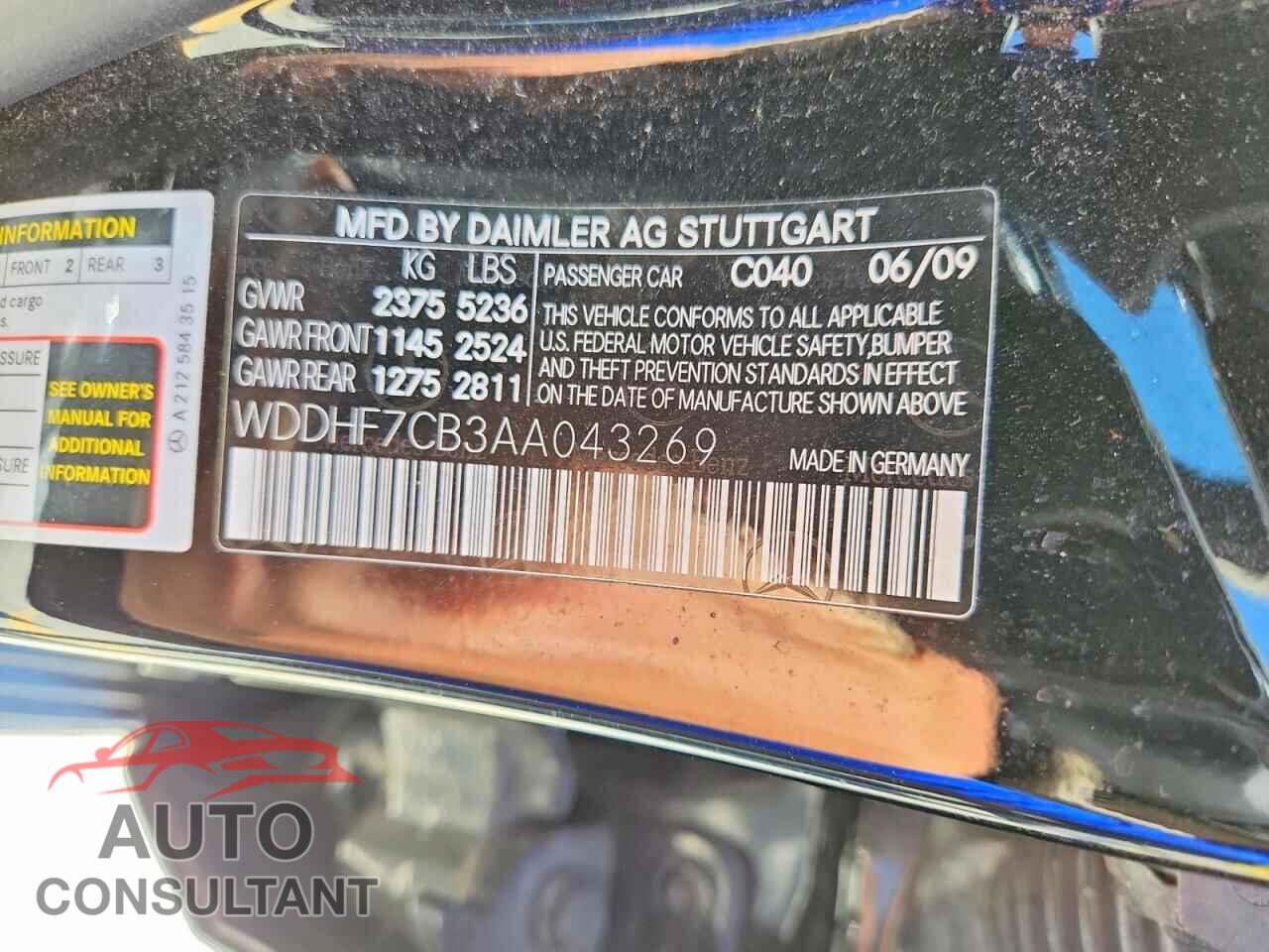 MERCEDES-BENZ E-CLASS 2010 - WDDHF7CB3AA043269