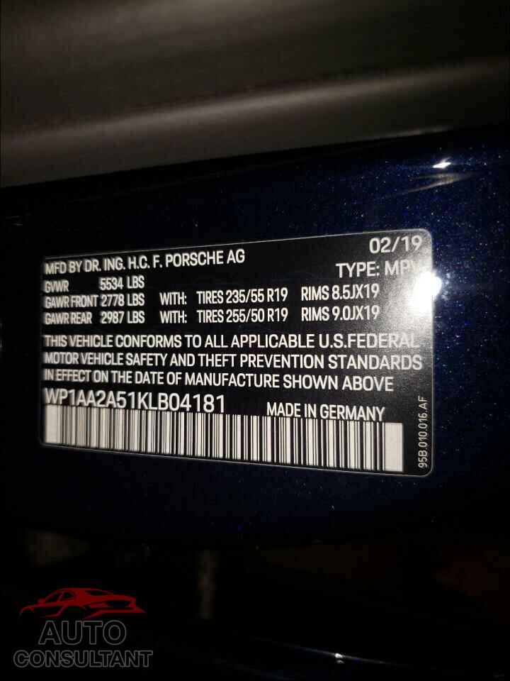 PORSCHE MACAN 2019 - WP1AA2A51KLB04181