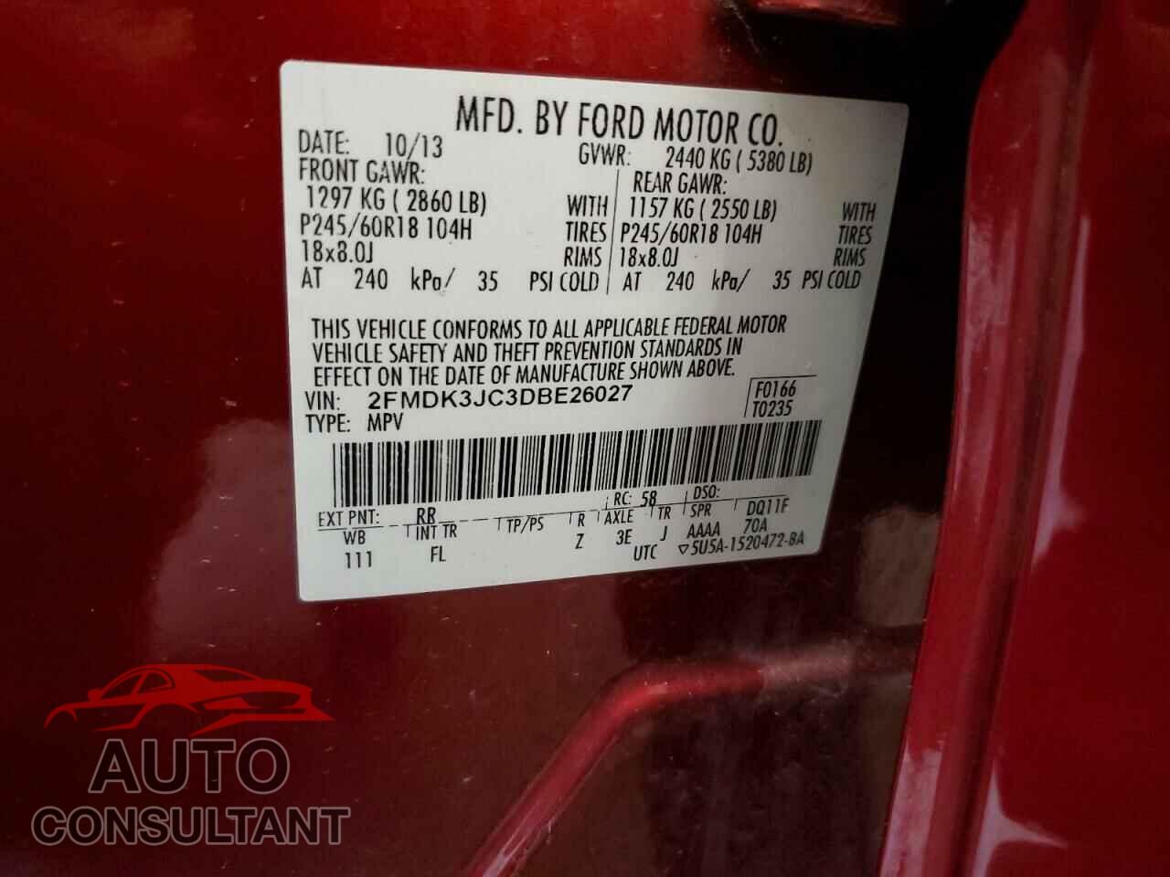 FORD EDGE 2013 - 2FMDK3JC3DBE26027