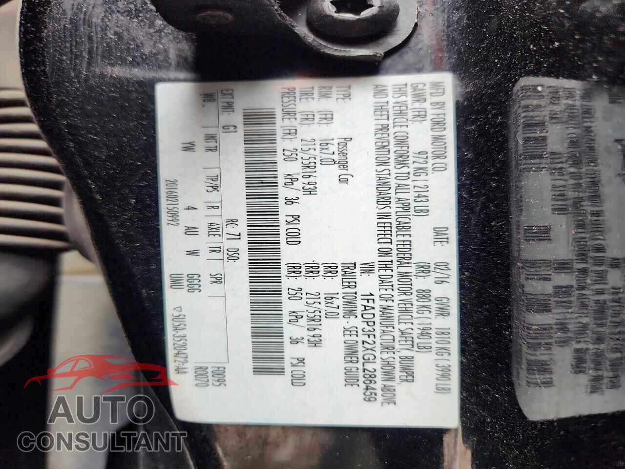 FORD FOCUS 2016 - 1FADP3F2XGL286459