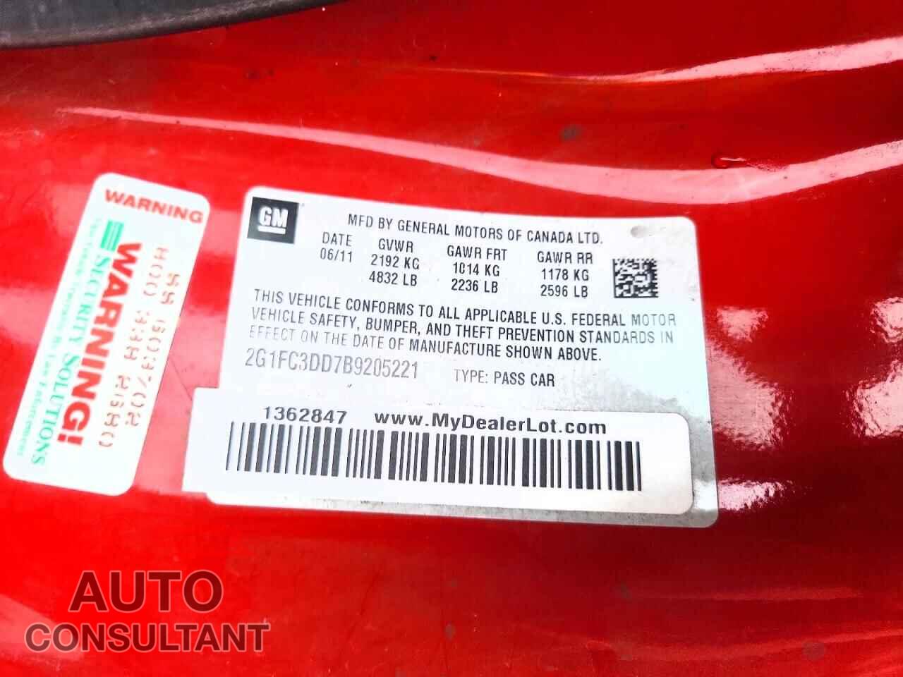 CHEVROLET CAMARO 2011 - 2G1FC3DD7B9205221