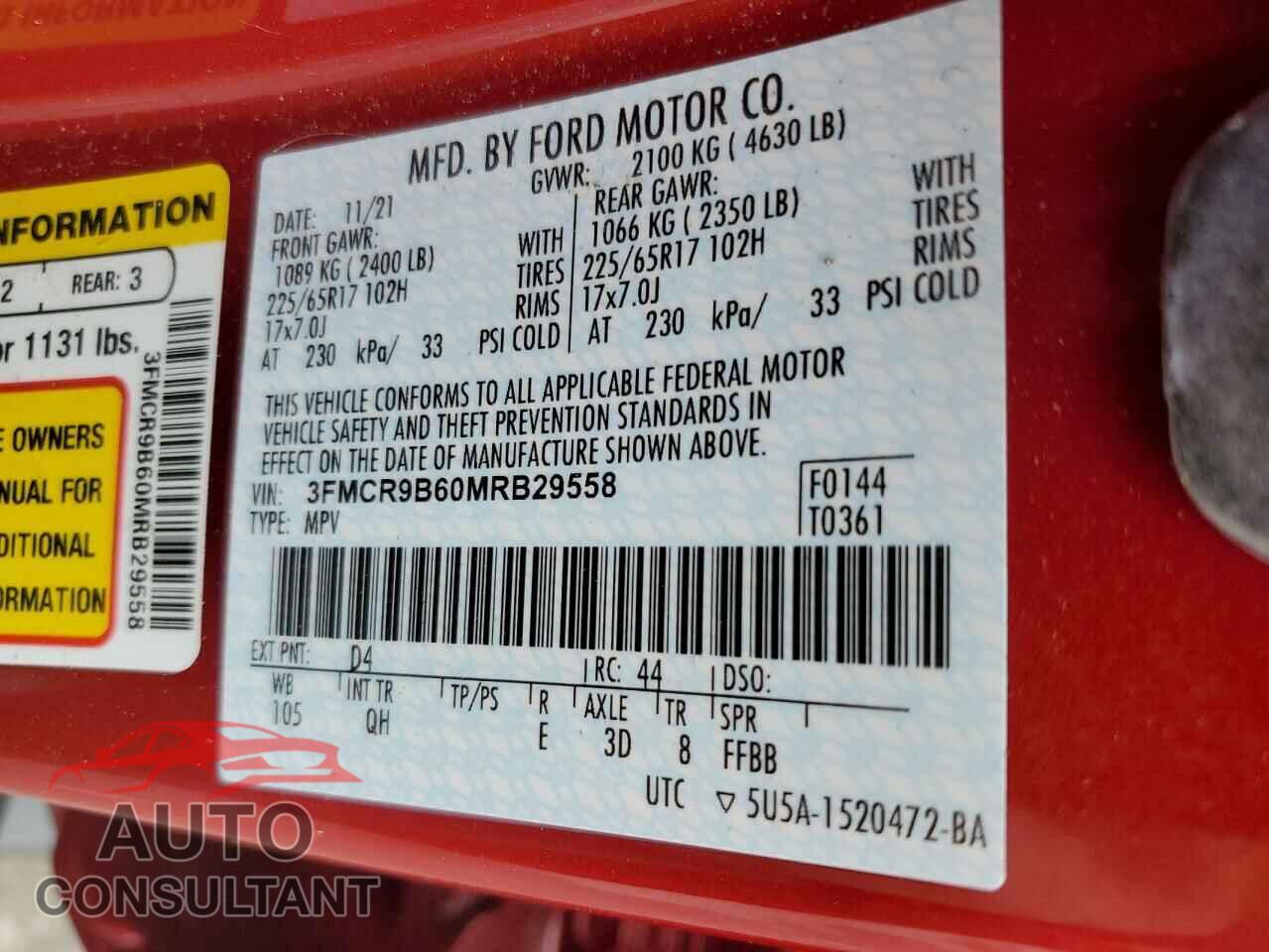 FORD BRONCO 2021 - 3FMCR9B60MRB29558