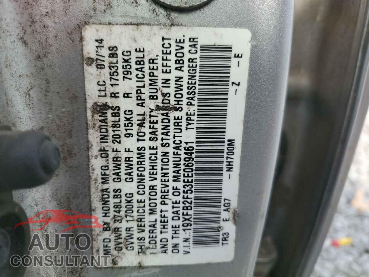 HONDA CIVIC 2014 - 19XFB2F53EE069461