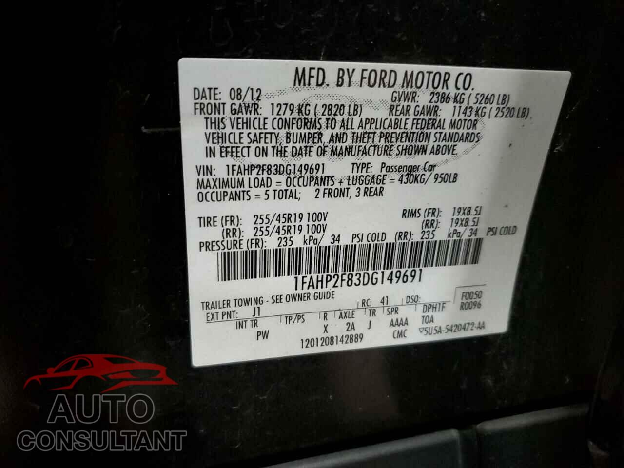 FORD TAURUS 2013 - 1FAHP2F83DG149691