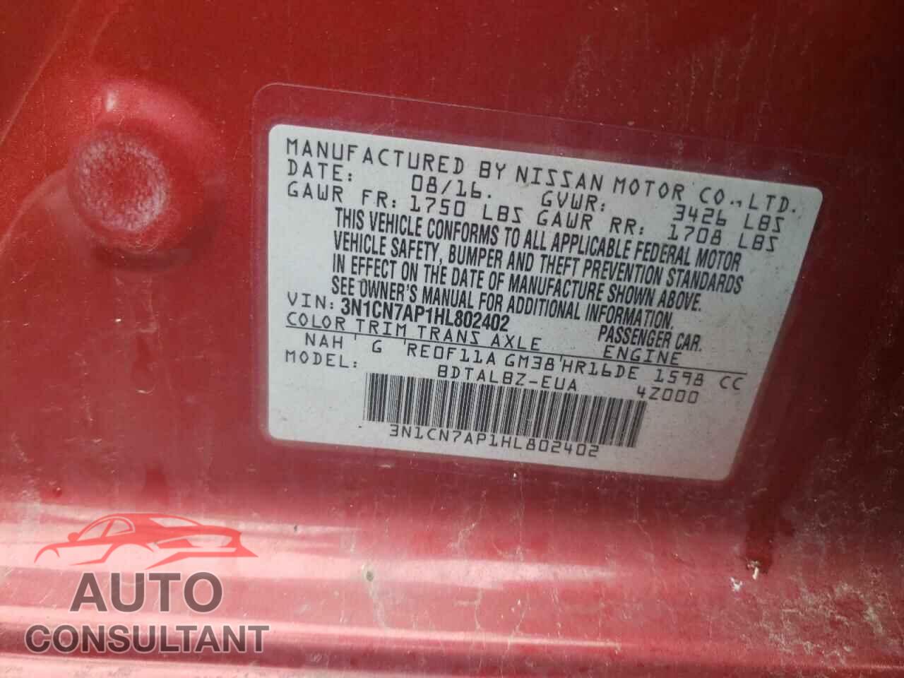 NISSAN VERSA 2017 - 3N1CN7AP1HL802402