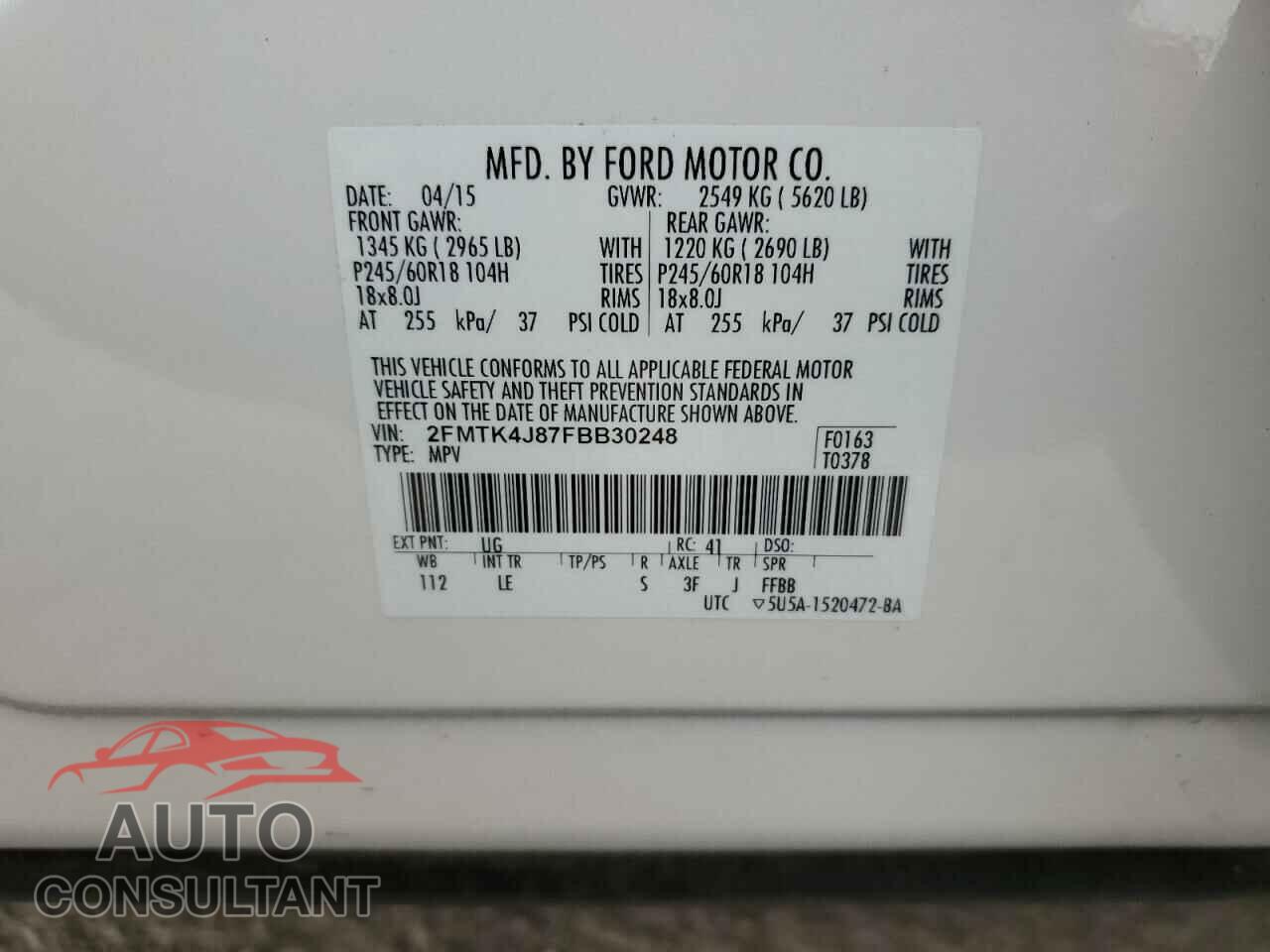 FORD EDGE 2015 - 2FMTK4J87FBB30248