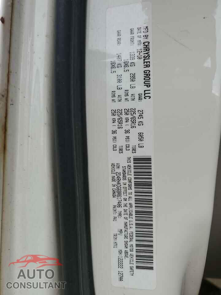 DODGE CARAVAN 2011 - 2D4RN4DG6BR617406