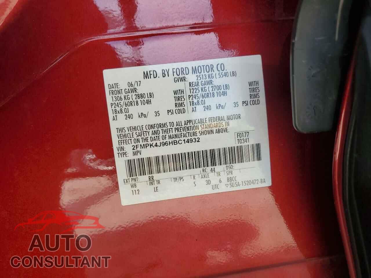 FORD EDGE 2017 - 2FMPK4J96HBC14932