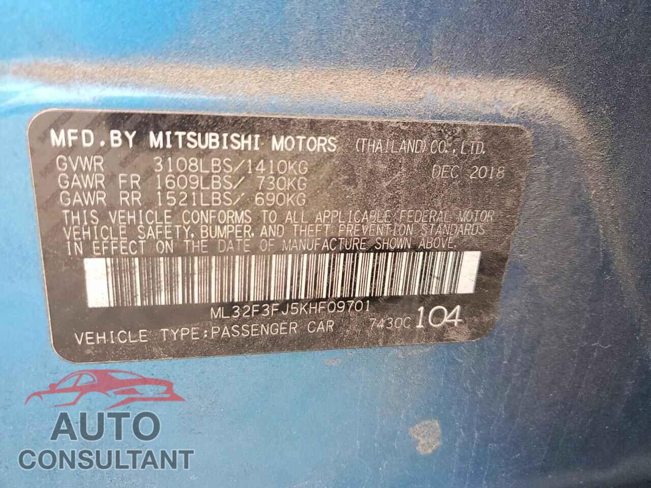 MITSUBISHI MIRAGE 2019 - ML32F3FJ5KHF09701