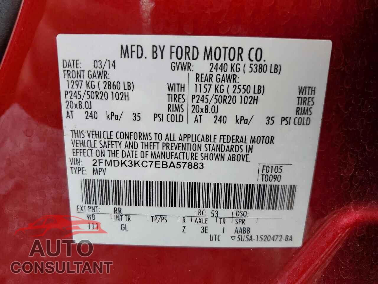 FORD EDGE 2014 - 2FMDK3KC7EBA57883