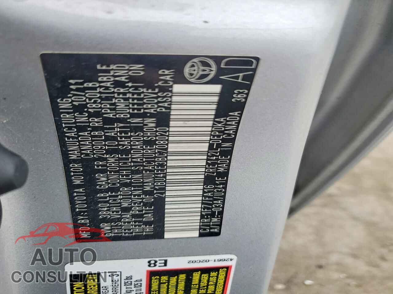 TOYOTA COROLLA 2011 - 2T1BU4EE3BC708020