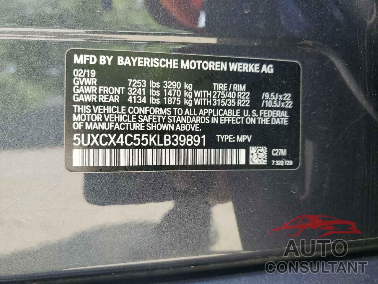 BMW X7 2019 - 5UXCX4C55KLB39891