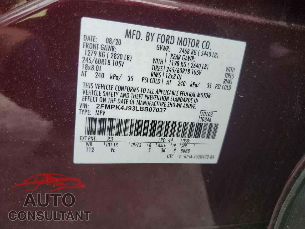 FORD EDGE 2020 - 2FMPK4J93LBB07037