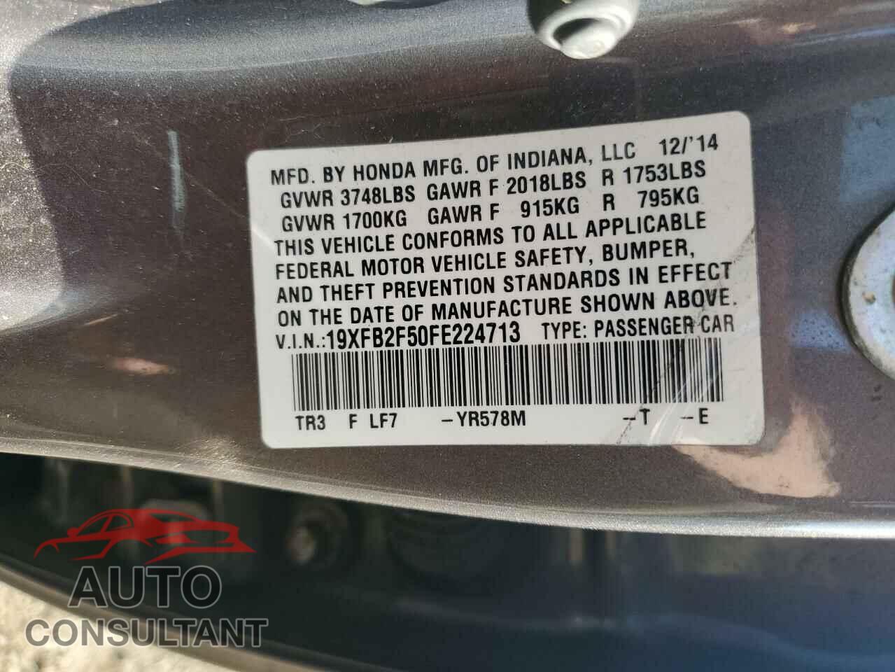 HONDA CIVIC 2015 - 19XFB2F50FE224713
