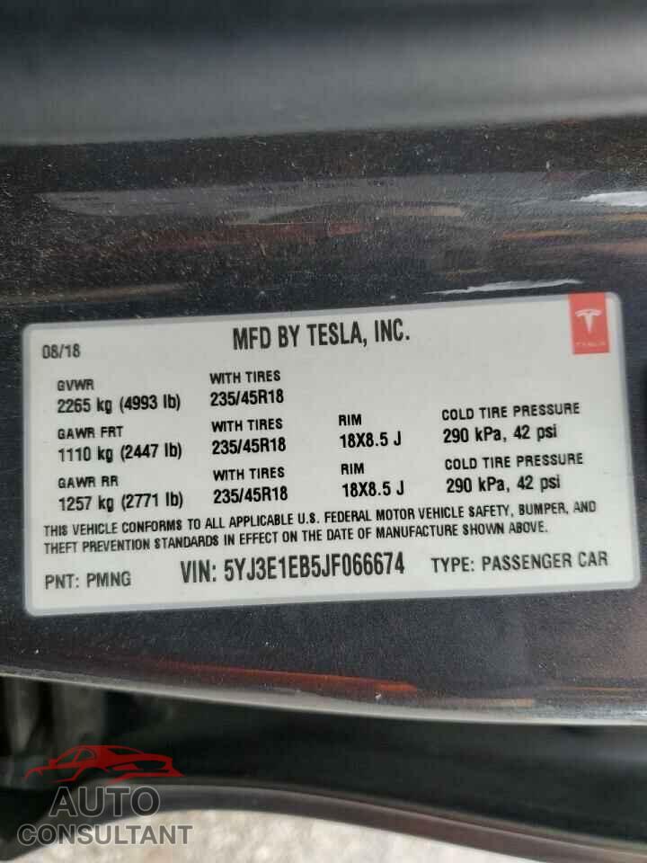 TESLA MODEL 3 2018 - 5YJ3E1EB5JF066674