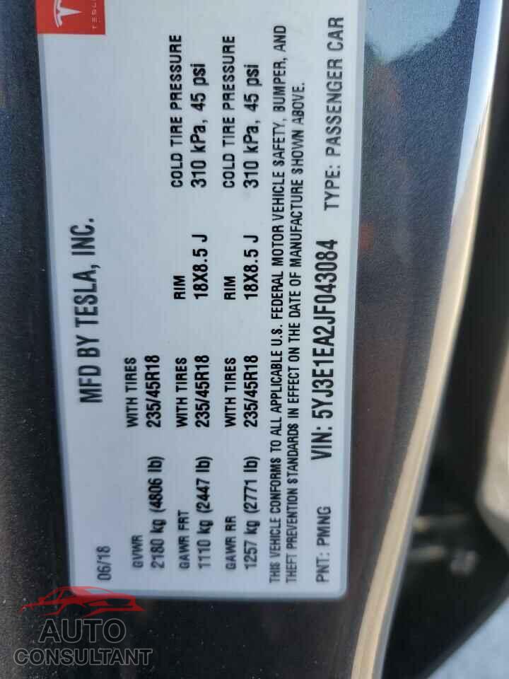 TESLA MODEL 3 2018 - 5YJ3E1EA2JF043084