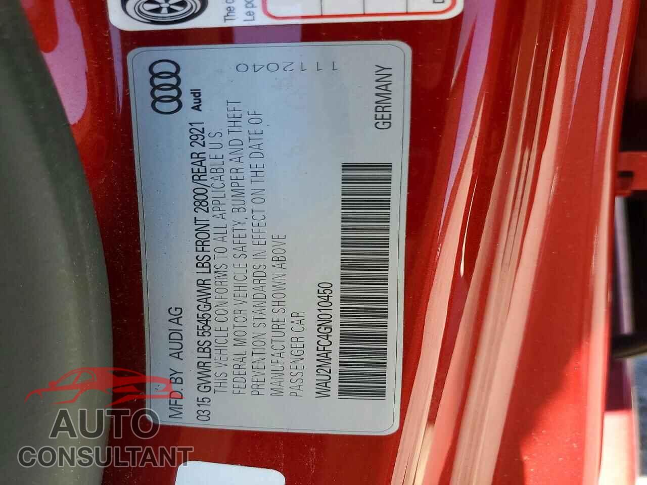 AUDI A7 2016 - WAU2MAFC4GN010450
