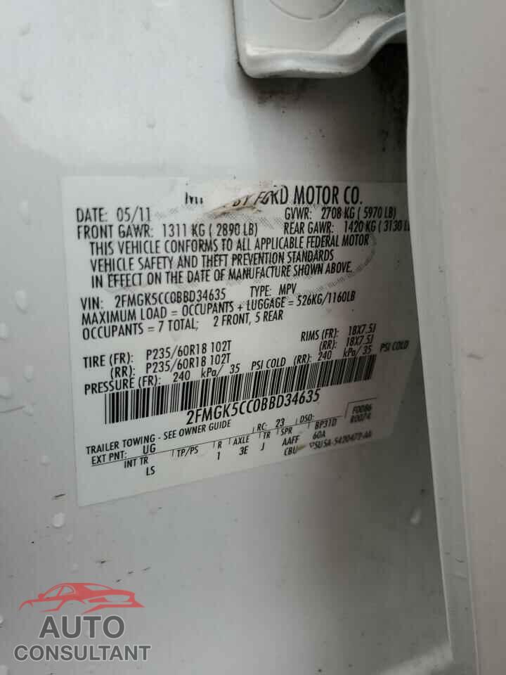 FORD FLEX 2011 - 2FMGK5CC0BBD34635