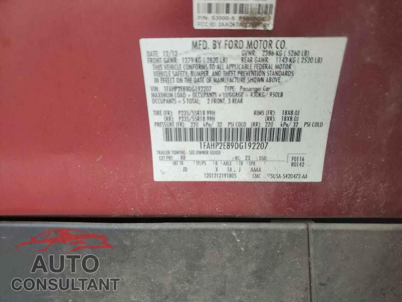 FORD TAURUS 2013 - 1FAHP2E89DG192207