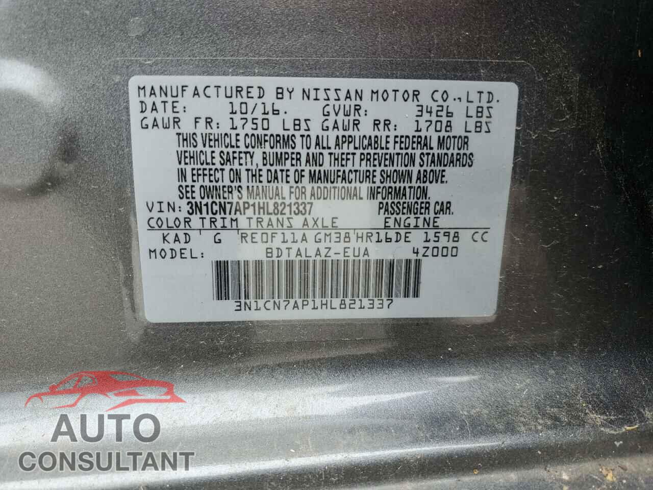 NISSAN VERSA 2017 - 3N1CN7AP1HL821337