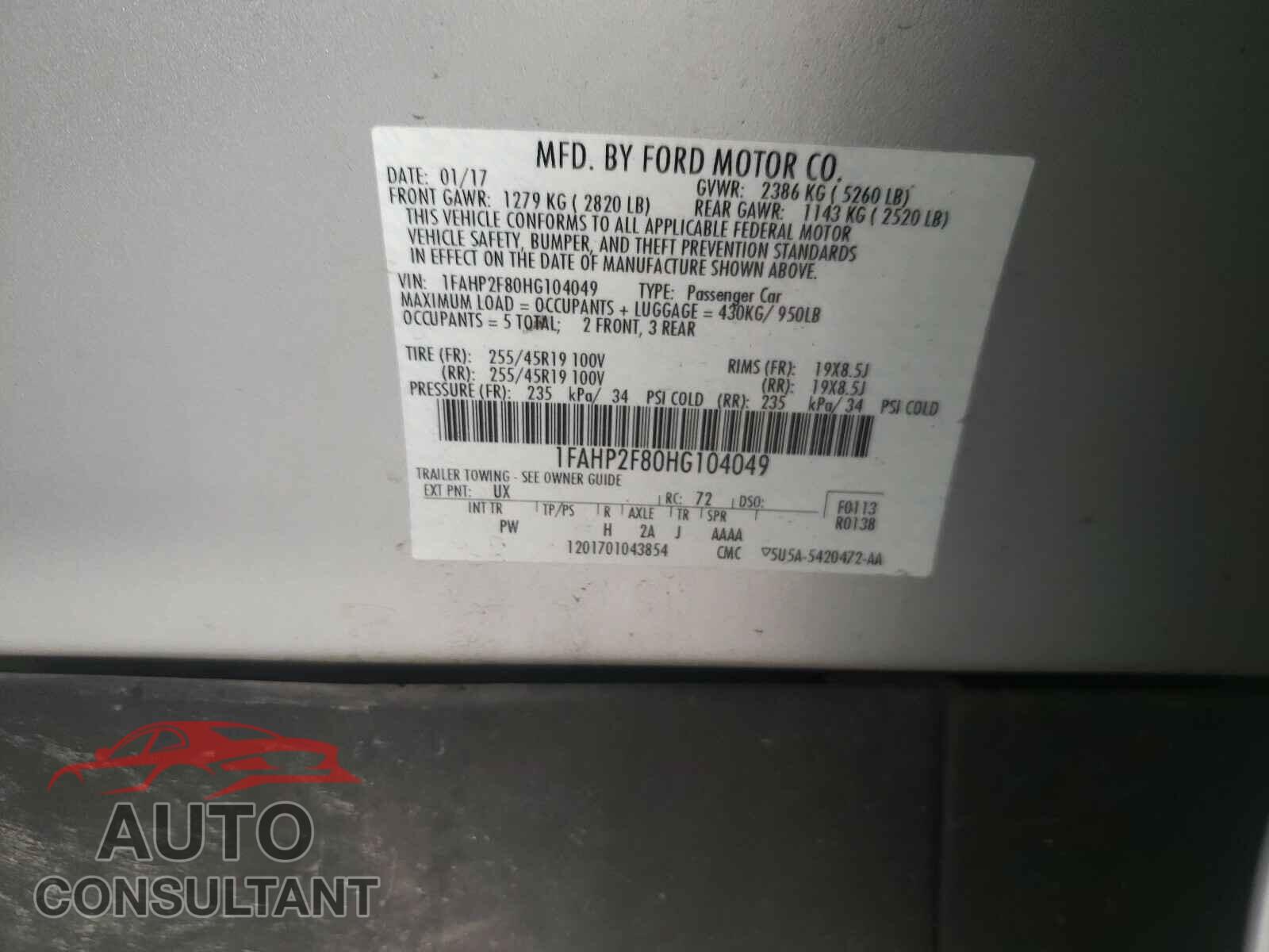 FORD TAURUS 2017 - 1FAHP2F80HG104049