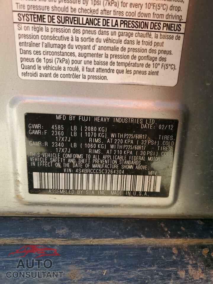 SUBARU OUTBACK 2012 - 4S4BRCCC5C3264304