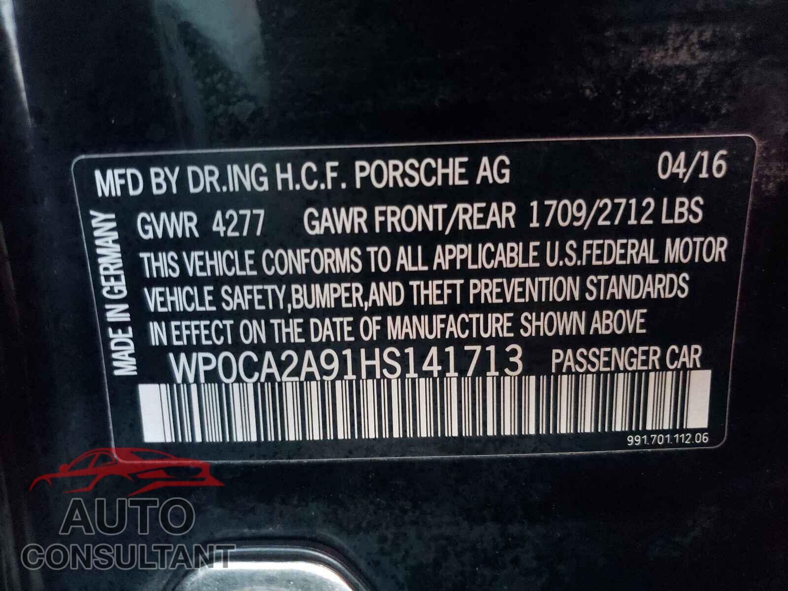 PORSCHE 911 2017 - WP0CA2A91HS141713
