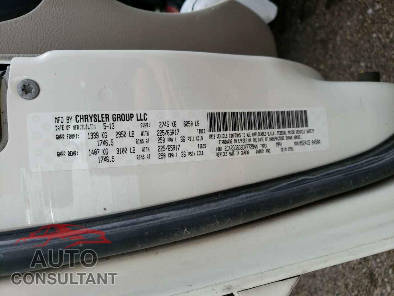 DODGE CARAVAN 2013 - 2C4RDGBG9DR772944