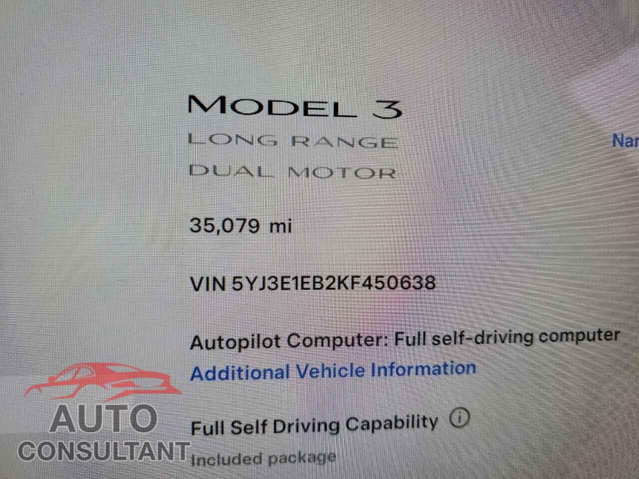 TESLA MODEL 3 2019 - 5YJ3E1EB2KF450638
