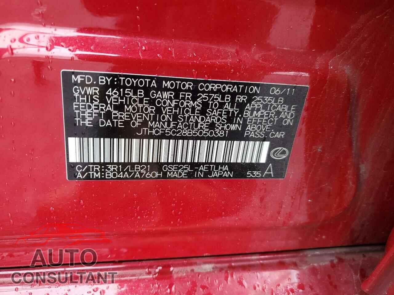 LEXUS IS 2011 - JTHCF5C28B5050381