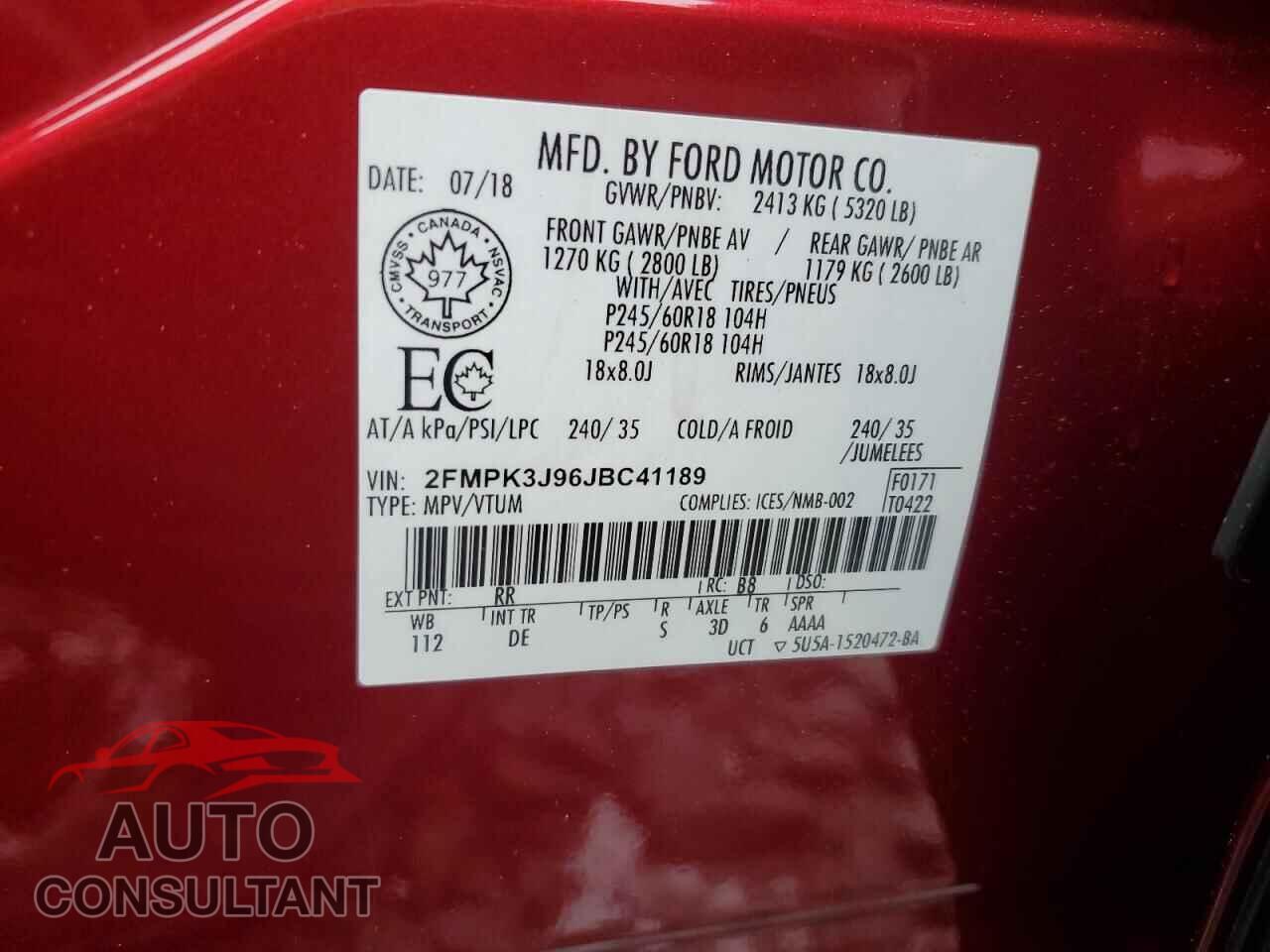 FORD EDGE 2018 - 2FMPK3J96JBC41189
