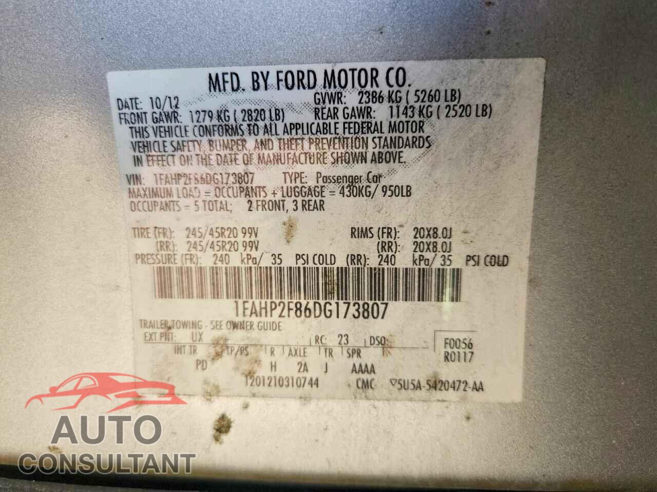 FORD TAURUS 2013 - 1FAHP2F86DG173807