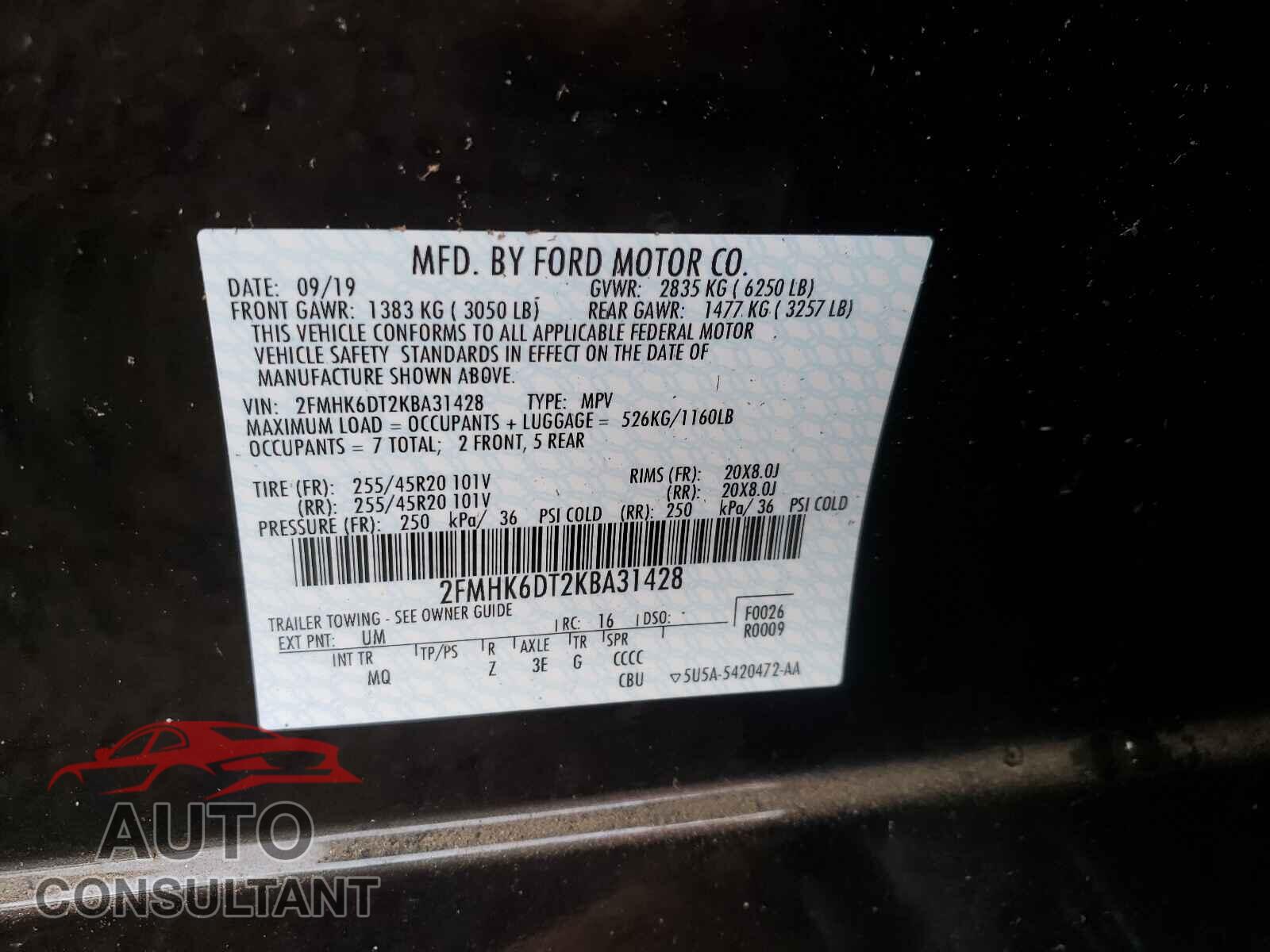 FORD FLEX 2019 - 2FMHK6DT2KBA31428