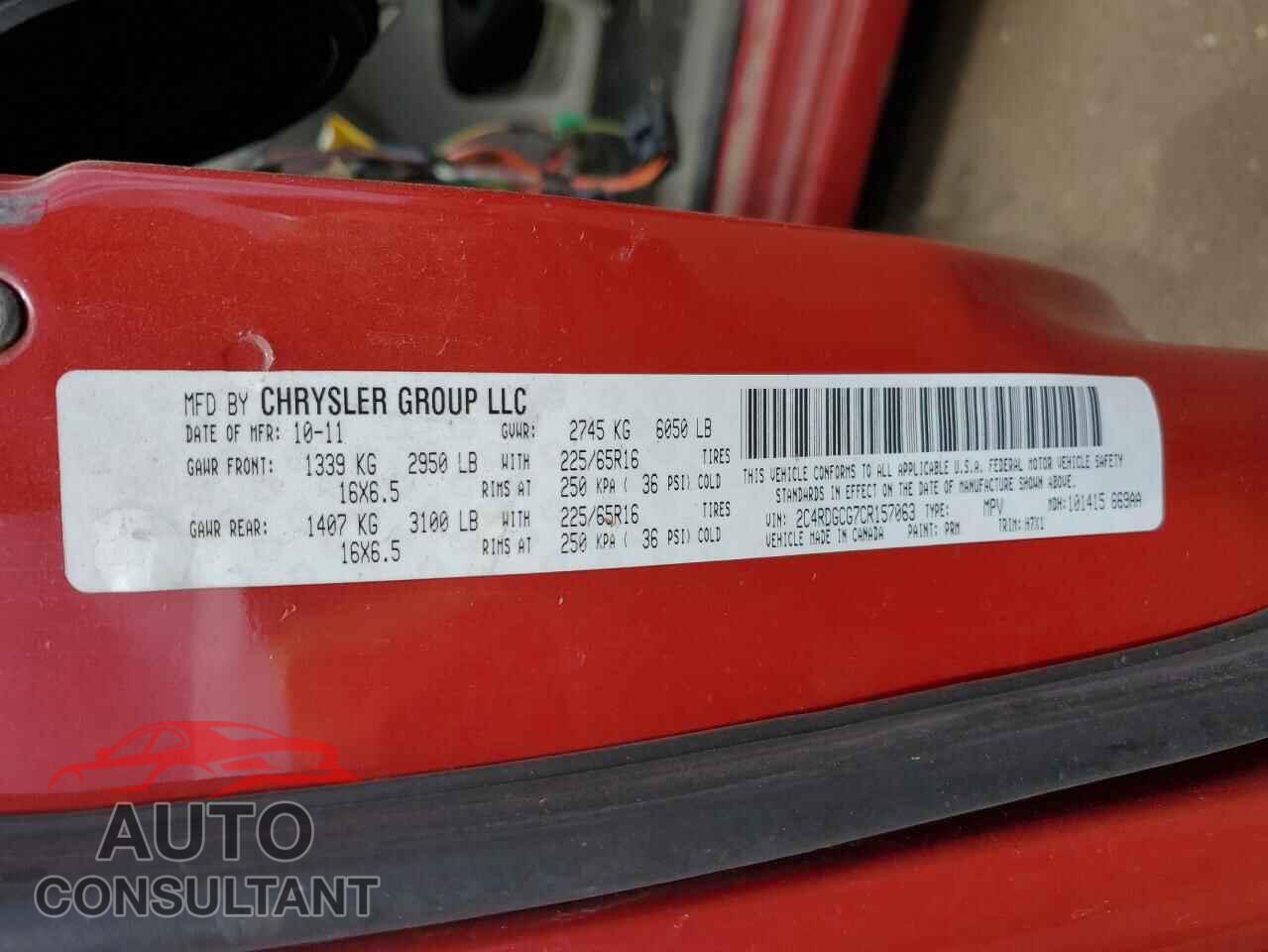 DODGE CARAVAN 2012 - 2C4RDGCG7CR157063