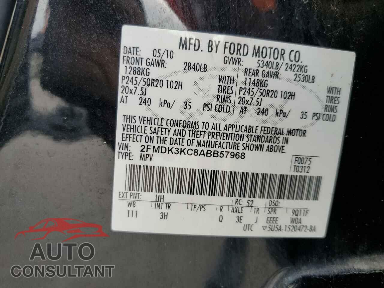 FORD EDGE 2010 - 2FMDK3KC8ABB57968