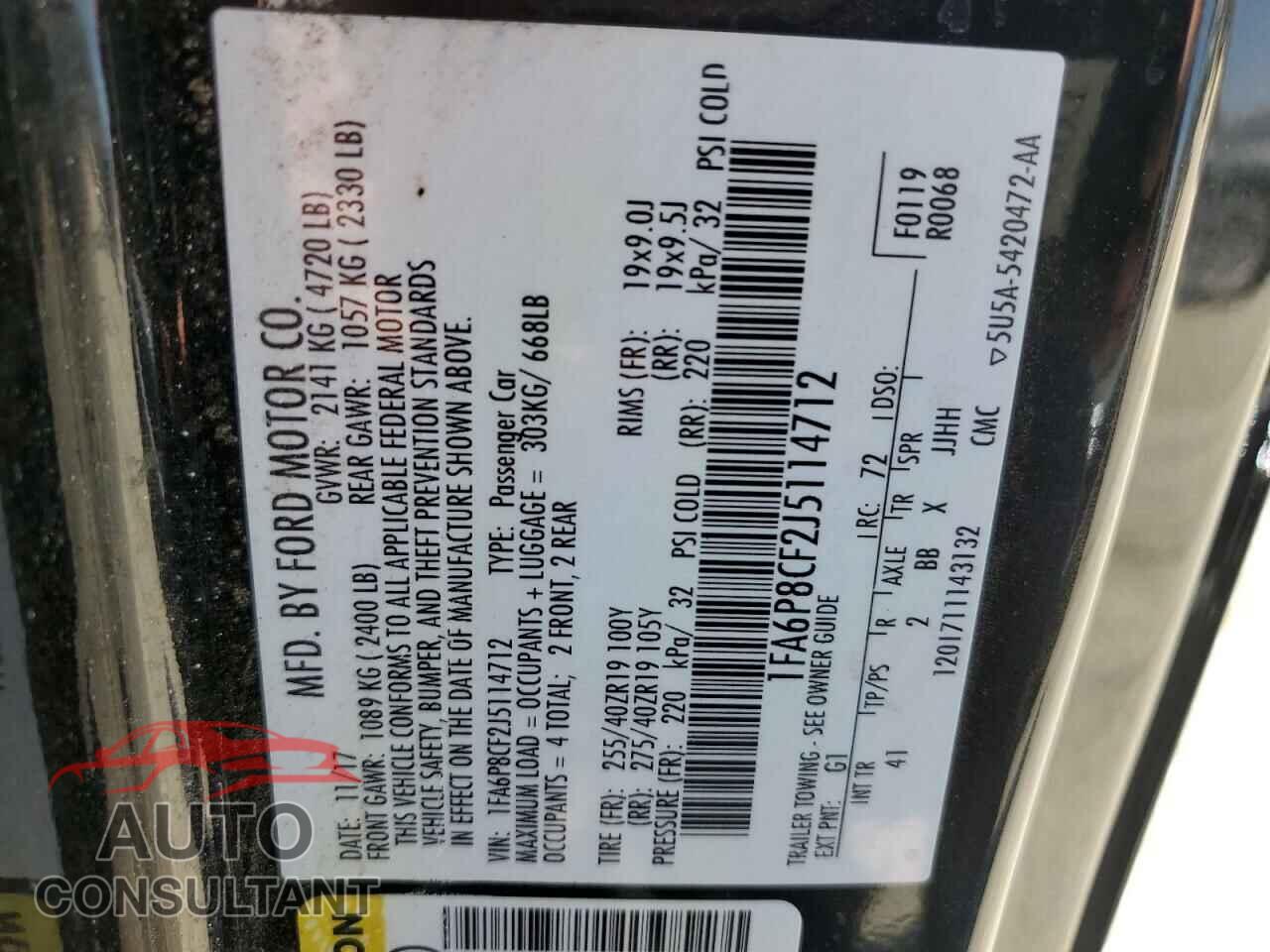 FORD MUSTANG 2018 - 1FA6P8CF2J5114712