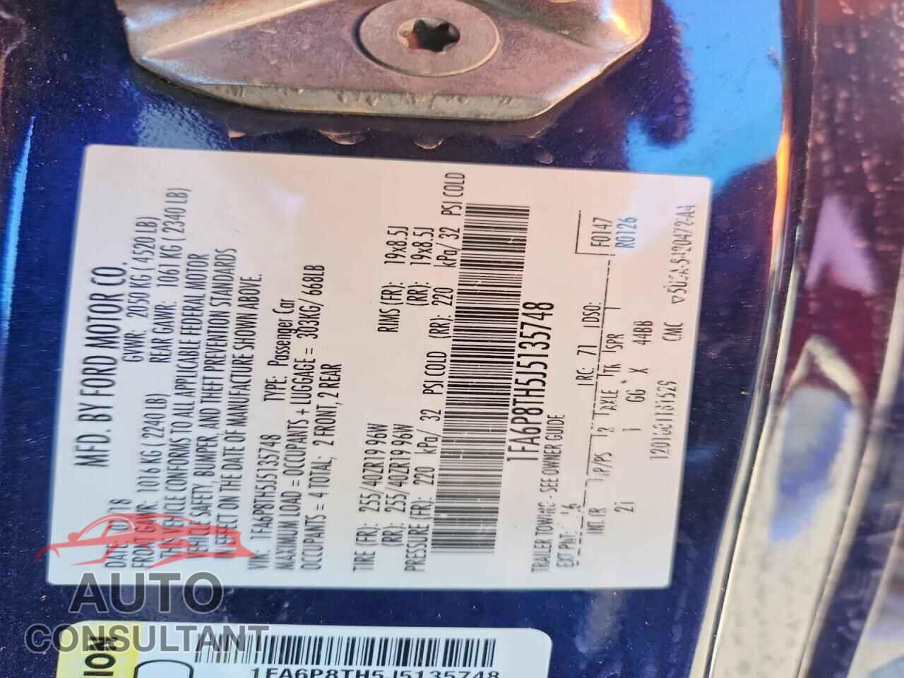 FORD MUSTANG 2018 - 1FA6P8TH5J5135748