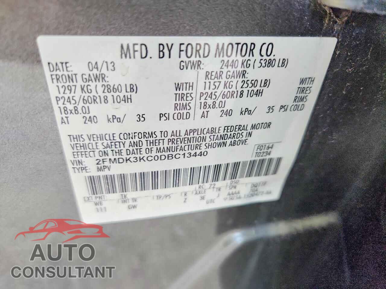 FORD EDGE 2013 - 2FMDK3KC0DBC13440